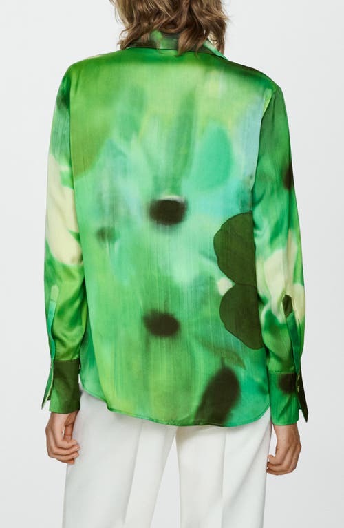 Shop Mango Satin Button-up Shirt In Green