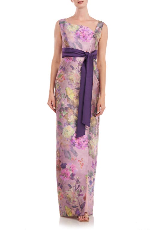 Cosette Floral Print Column Gown in Wood Rose Multi