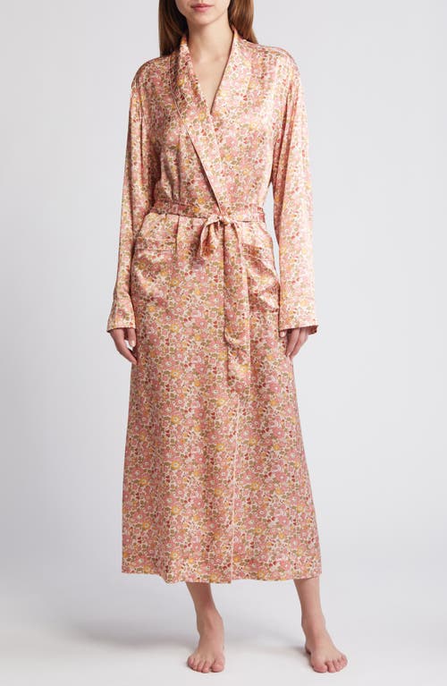 Classic Floral Silk Satin Robe in Pink