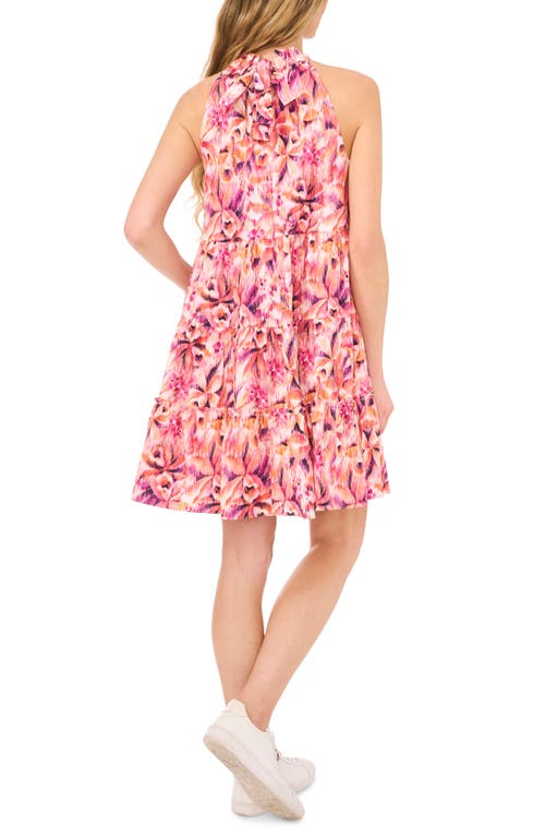 Shop Cece Floral Tiered Ruffle Stretch Cotton Dress In New Ivory/pink Floral