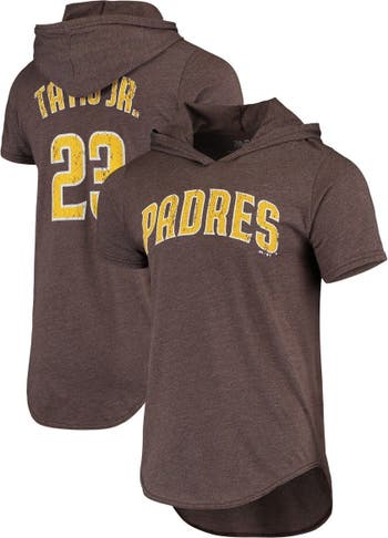 Men's Majestic Threads Fernando Tatis Jr. Heathered Brown San Diego Padres  Softhand Player Tri-Blend Hoodie T-Shirt