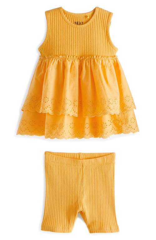 NEXT Kids' Eyelet Accent Sleeveless Cotton Top & Bike Shorts Set Yellow at Nordstrom,