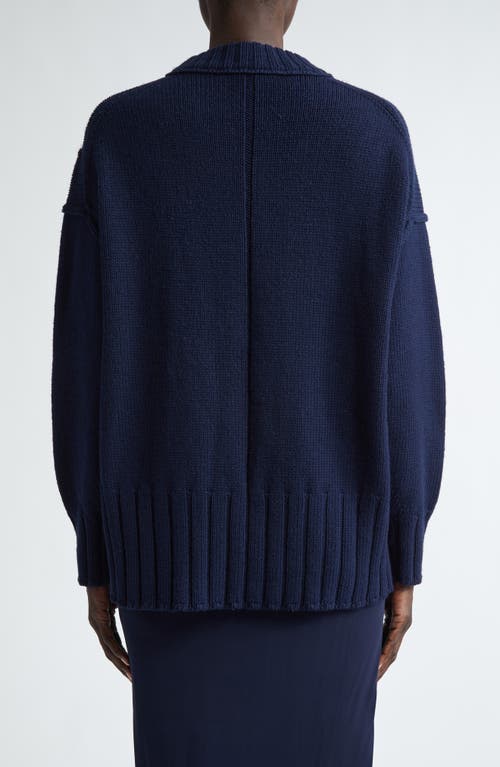 Shop Jason Wu Collection Sequin & Bead Detail Merino Wool Crewneck Sweater In Navy