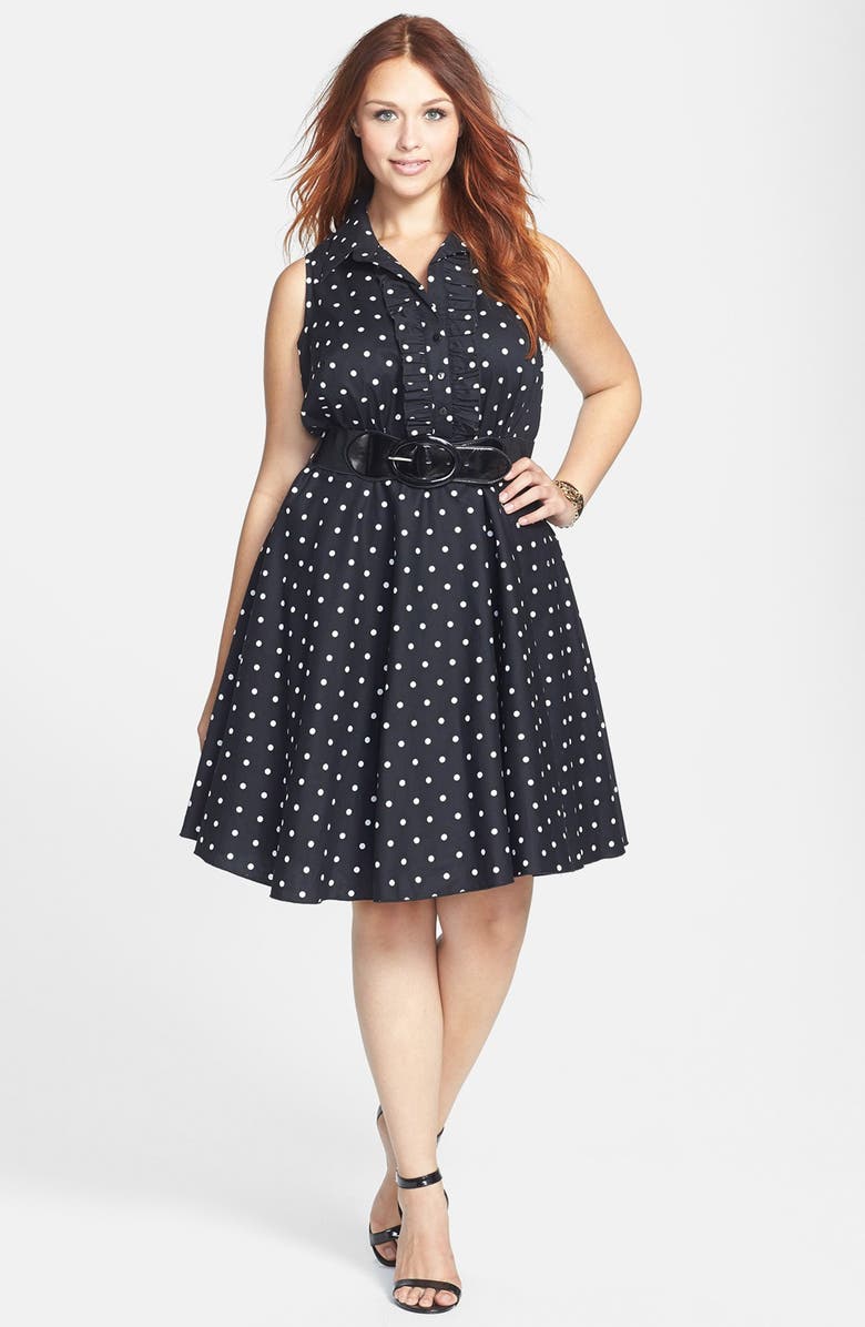 City Chic Polka Dot Cotton Sateen Fit & Flare Dress (Plus Size) | Nordstrom