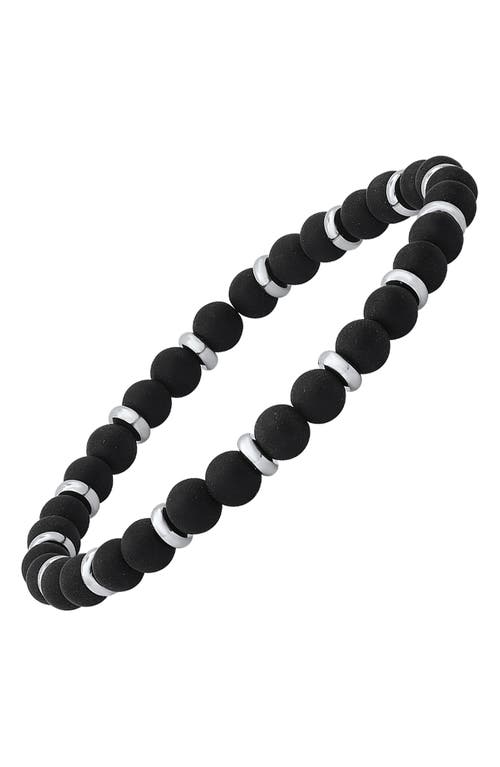 Shop Hmy Jewelry Black Lava Stone & Stainless Steel Bracelet In Black/metallic