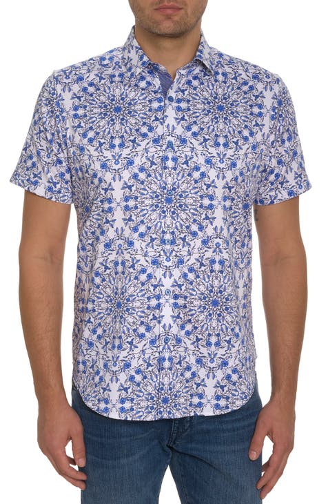 Andaz Floral Short Sleeve Stretch Cotton Button-Up Shirt