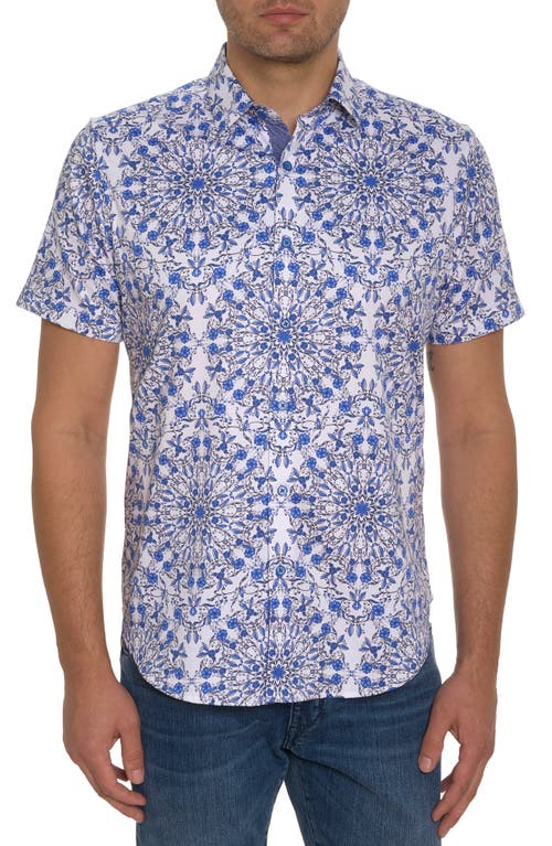 Robert Graham Andaz Floral Short Sleeve Stretch Cotton Button-Up Shirt in Blue at Nordstrom, Size Xxx-Large