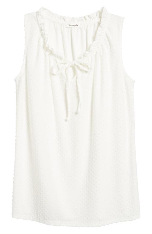 Loveappella Tie Neck Swiss Dot Sleeveless Knit Top In Ivory