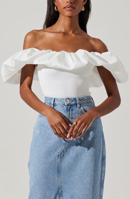 Shop Astr Cherie Ruffle Off The Shoulder Top In White