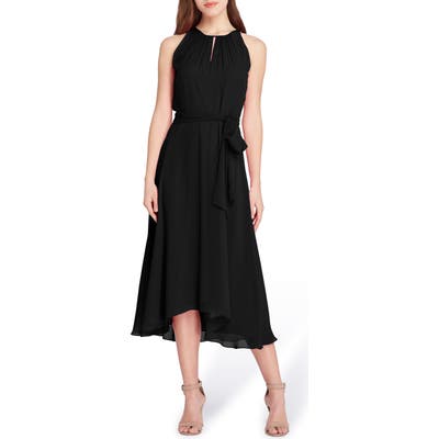 Tahari Sleeveless Tie Waist Chiffon Midi Dress, Black