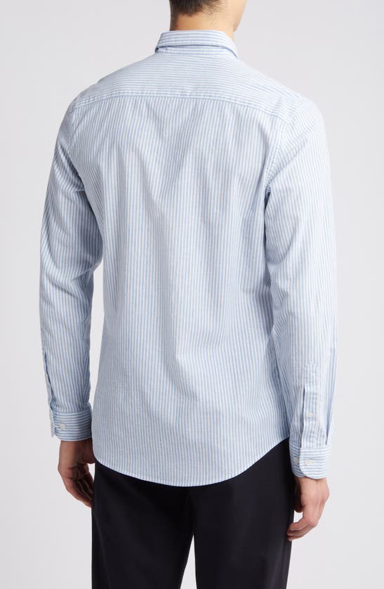 Shop Nordstrom Trim Fit Stripe Stretch Cotton & Linen Button-down Shirt In White- Blue Bengal Stripe