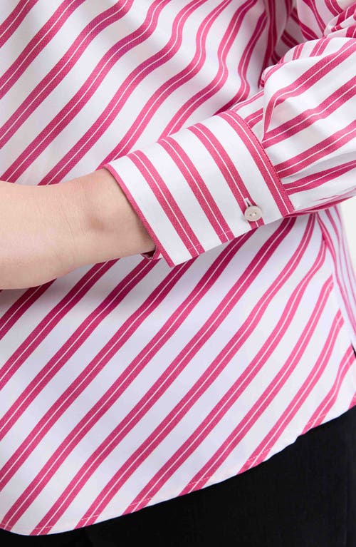 Shop Foxcroft Mary Stripe Stretch Button-up Shirt In Ruby Pink/white