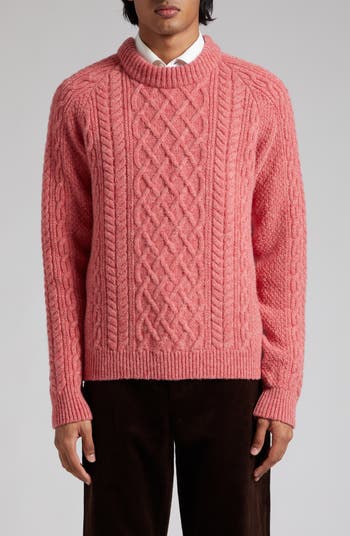DE BONNE FACTURE Cable Knit Wool Crewneck Sweater