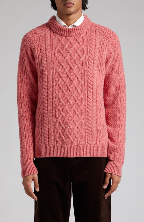 Cable Knit Wool Crewneck Sweater in Rose