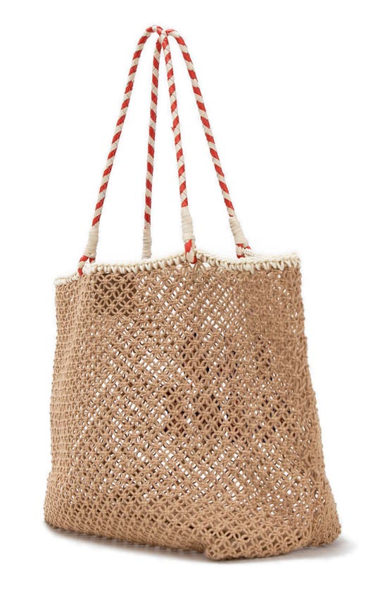 Shop Clare V À La Plage Knotted Tote In Tan Crochet W/ Navy