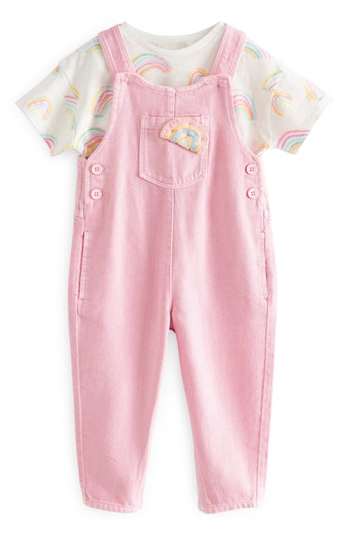 NEXT Kids' Rainbow Graphic T-Shirt & Denim Overalls Set Pink at Nordstrom,