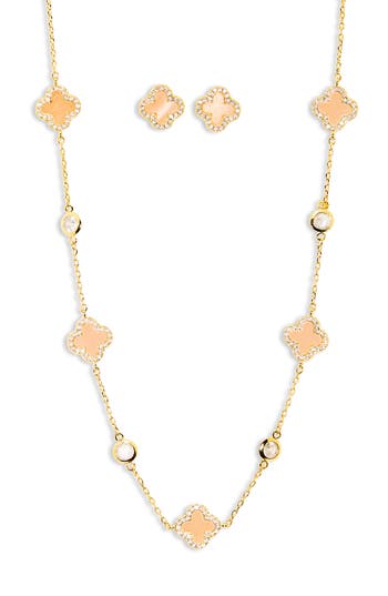 Paige Harper Clover Station Necklace & Stud Earrings Set In Gold
