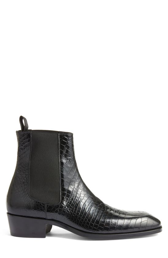 Tom Ford Bailey Croc Embossed Chelsea Boot In Black
