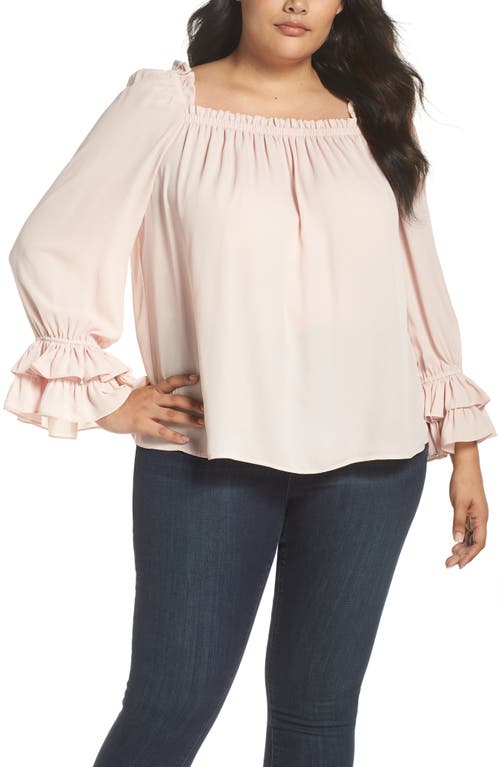 Ruffle Trim Square Neck Blouse in Faded Pink