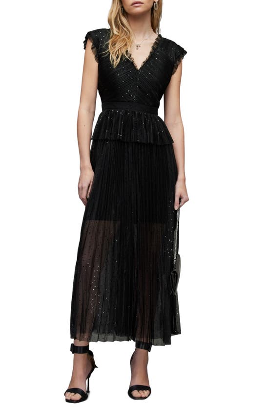 Allsaints Indra Shimmer Maxi Dress In Black | ModeSens