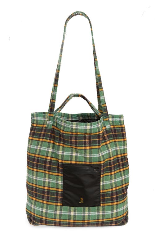 R13 Oversize Plaid Cotton Flannel Tote in Green Plaid