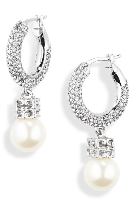 Shop Givenchy Imitation Pearl & Crystal Hoop Earrings In Off White/ Silvery