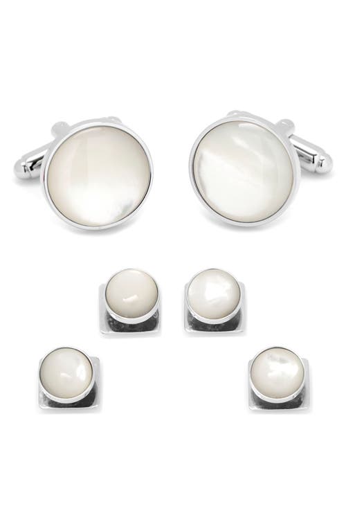 Shop Cufflinks, Inc . Mother-of-pearl Cuff Link & Stud Set In Silver/white