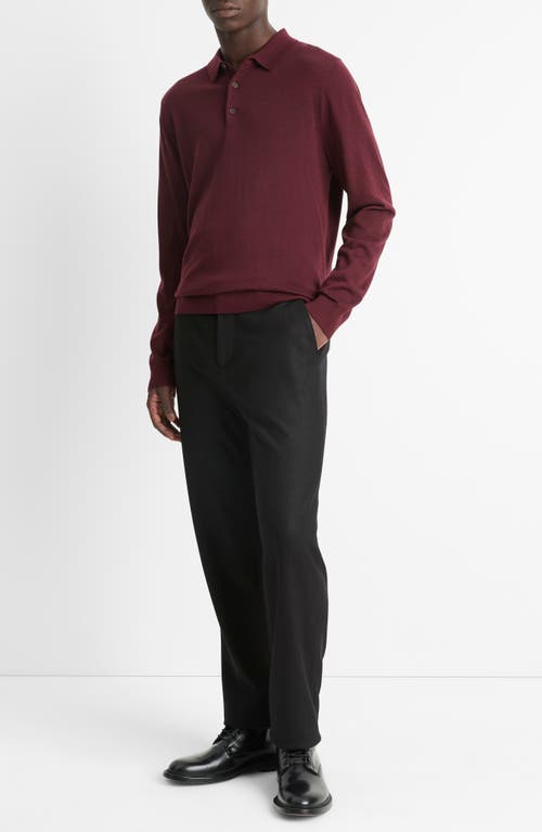 Shop Vince Long Sleeve Merino Wool Polo In Malbec