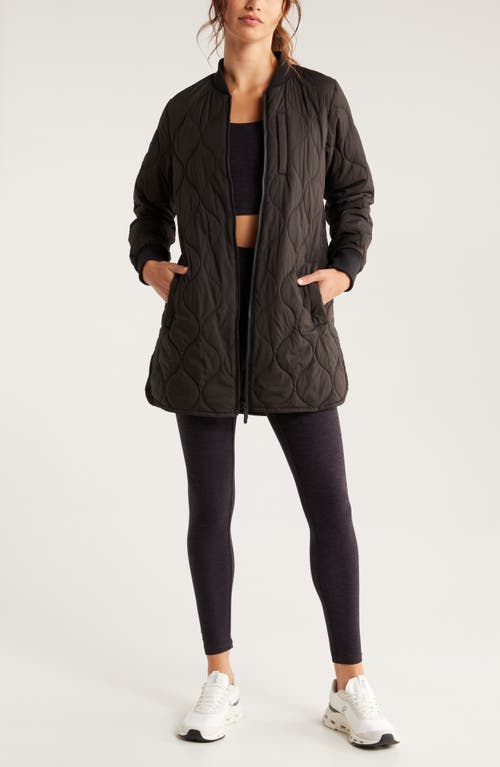 Zella Longline Onion Quilted Bomber Jacket In Black