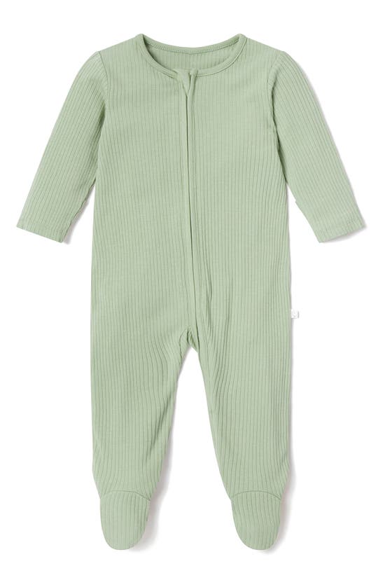 Shop Mori Ribbed Fitted Overall Romper In Ribbed Sage