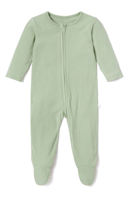 Mori Rib Fitted One-piece Footie Pajamas In Ribbed Sage