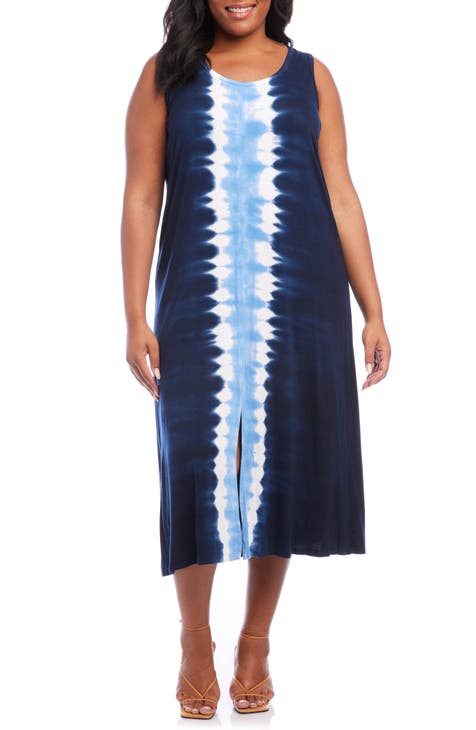 Tie Dye Slit Front Midi Dress (Plus Size)