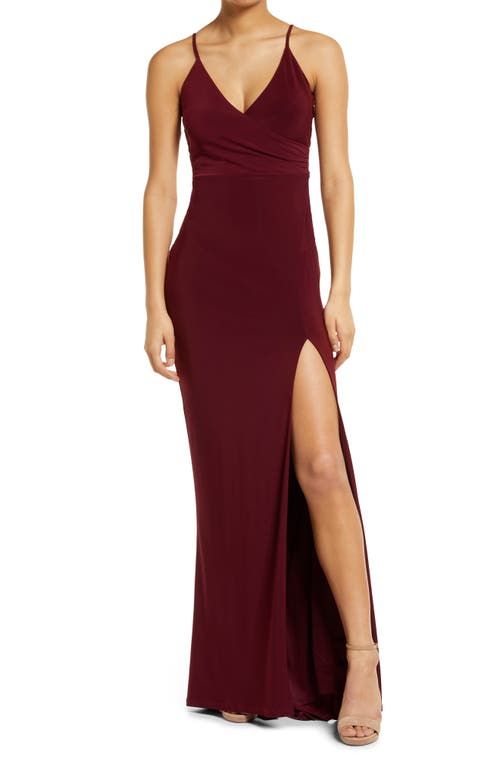 Jump Apparel Ruched Waist Jersey Column Gown in Wine
