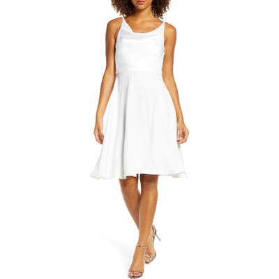 Chi Chi London Jordyn Cowl Neck Satin Dress, White