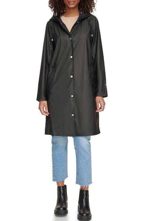 Water Resistant Hooded Long Rain Jacket
