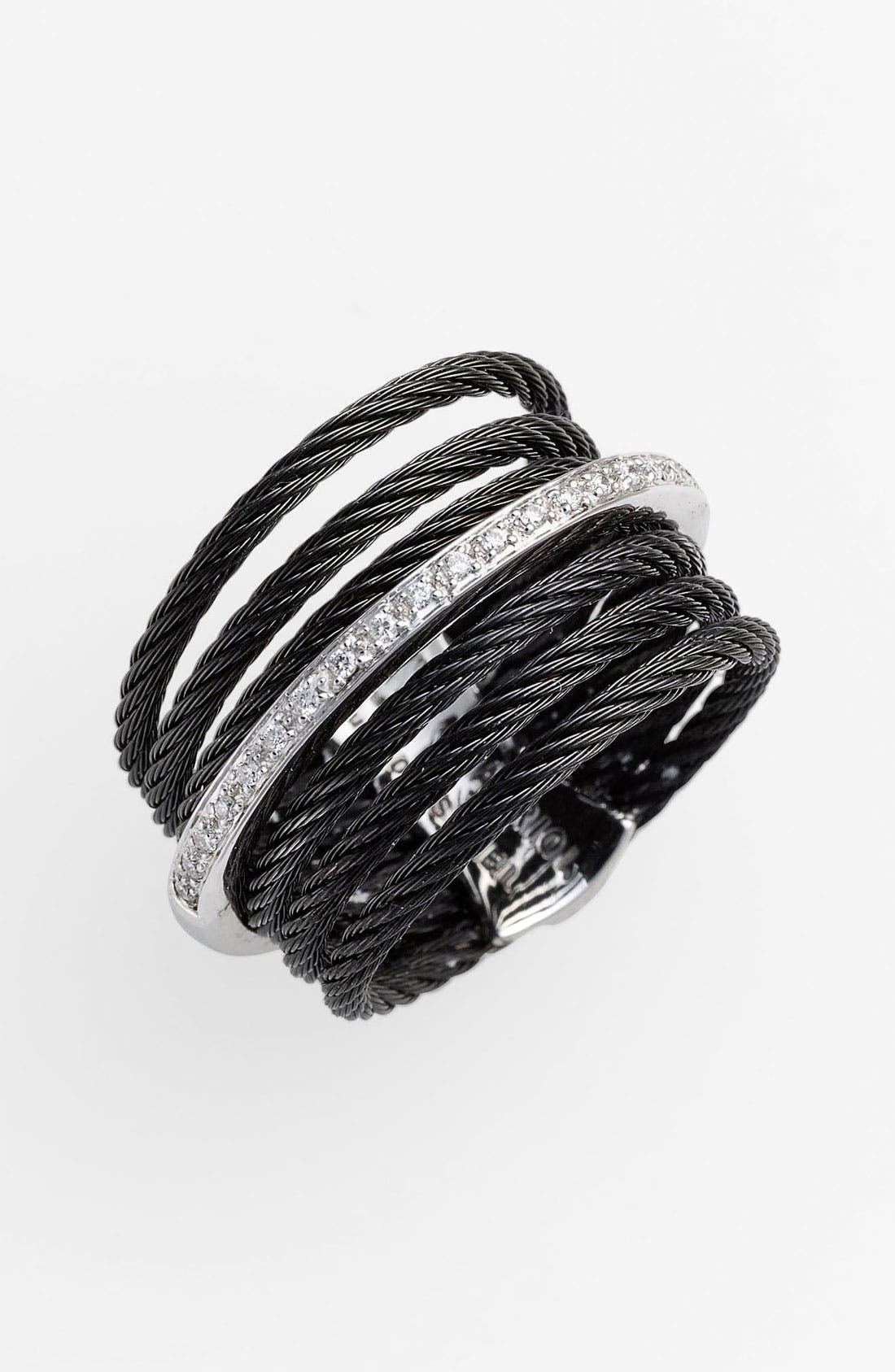Alor Classiques 18k White Gold Diamond & Black Stainless Steel 7-row Cuff Bracelet In D0.09 Hsi 18kwst
