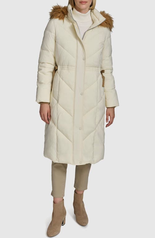 Andrew Marc Lennox Hooded Puffer Coat with Faux Fur Trim in Linen 