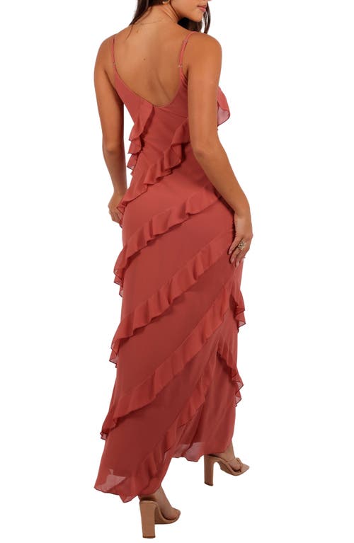 Petal And Pup Petal & Pup Ciao Ruffle Chiffon Gown In Burgundy