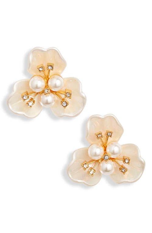 Blossom Button Imitation Pearl & Crystal Earrings