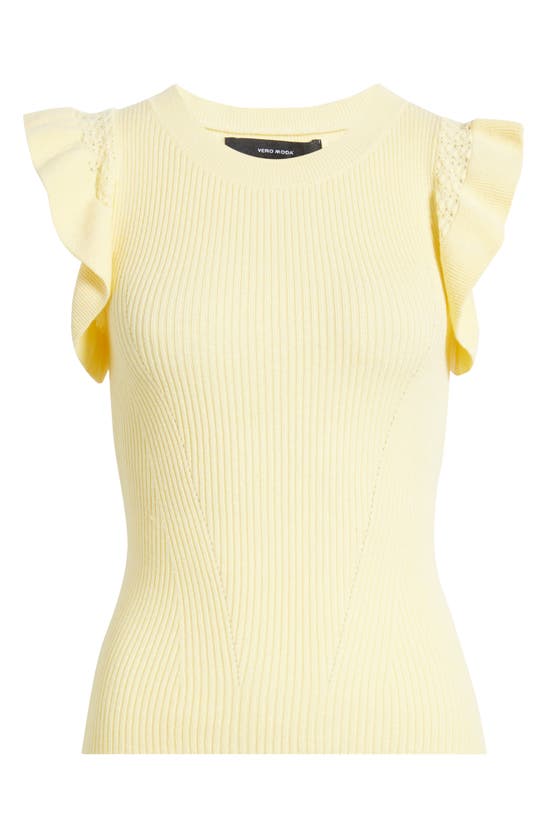 Shop Vero Moda Malou Flutter Sleeve Rib Sweater In Mellow Yellow