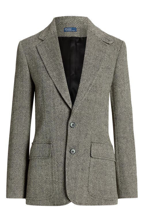 Shop Polo Ralph Lauren Heritage Herringbone Blazer In Black/cream Herringbone