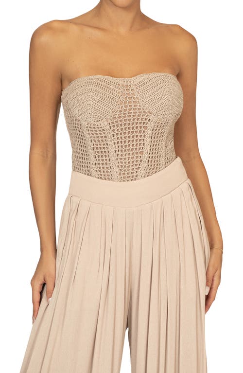 JLUXLABEL Want It All Open Stitch Strapless Bustier Top in Beige 