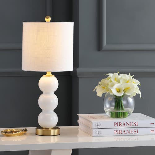 Jonathan Y February 21in Glass Metal Led Table Lamp In White/brass Gold