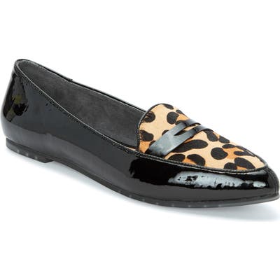 Me Too Addie Genuine Calf Hair Pointed Toe Loafer, Black