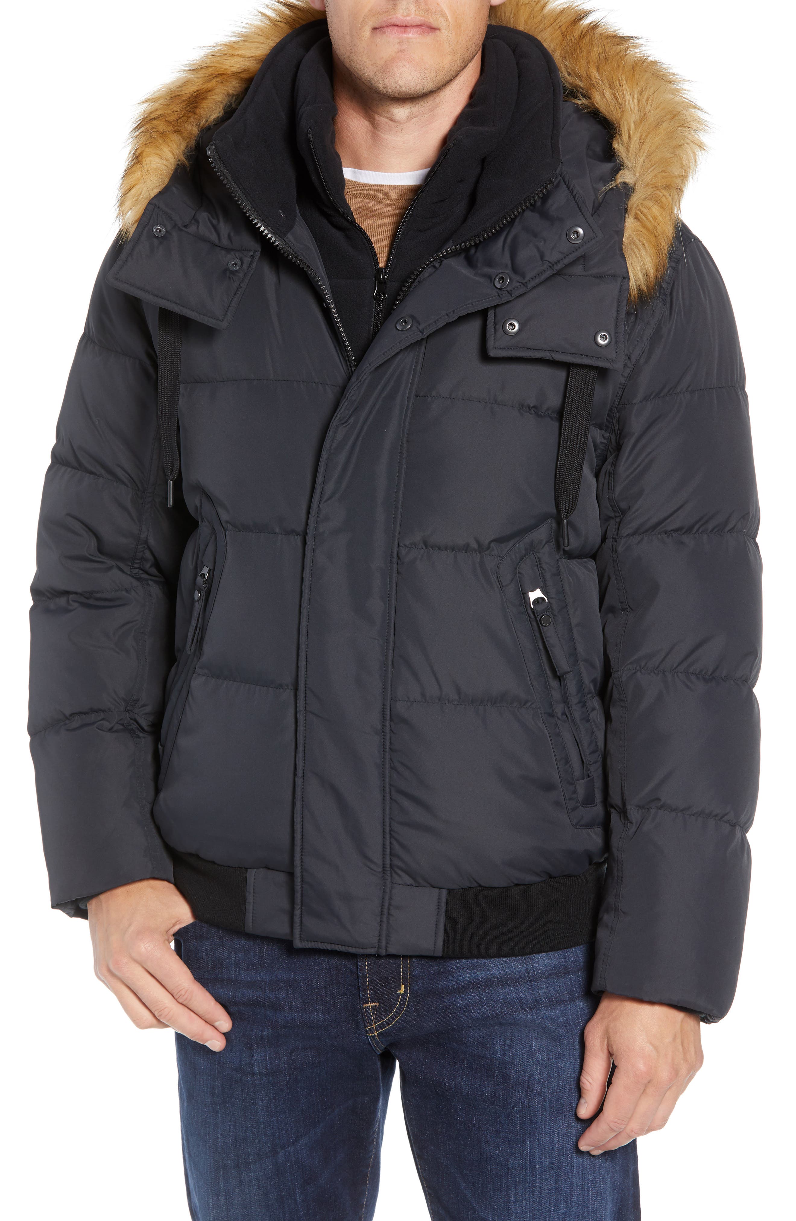 marc new york men's clemont down jacket with removable hood