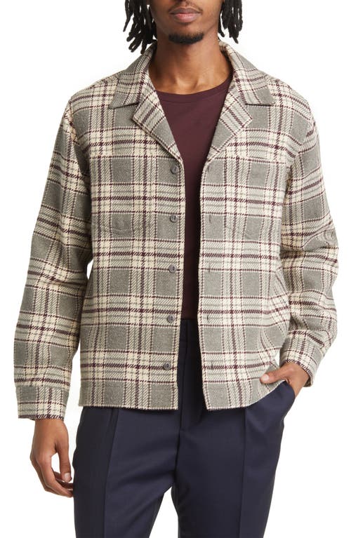 Shop Officine Generale Officine Générale Justin Textured Check Overshirt In Grey/ecru/plumwine