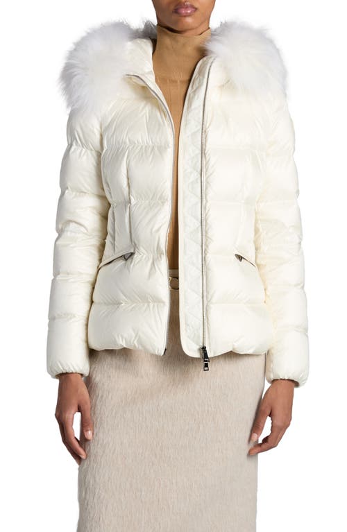 Shop Moncler Boed Down Puffer Jacket With Genuine Shearling Trim In White