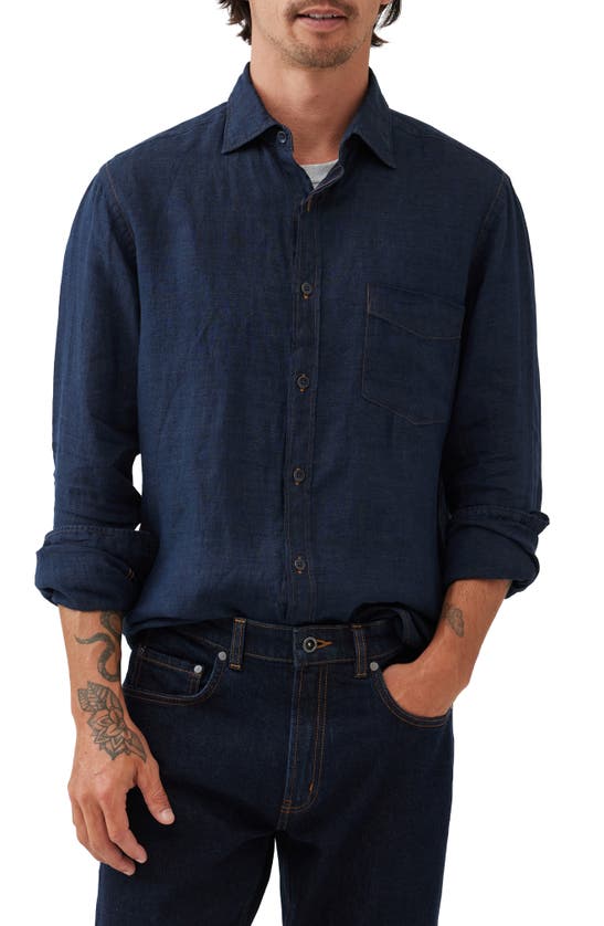 Shop Rodd & Gunn Kingswell Sports Fit Solid Linen Button-up Shirt In Raw Indigo