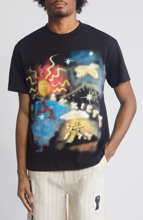 Anxiety Airbrush Cotton Graphic T-Shirt in Black