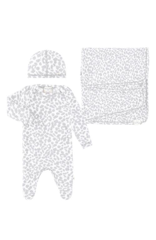 PAIGELAUREN Welcome Home Fleece Footie, Hat & Blanket Set in Light Gray 